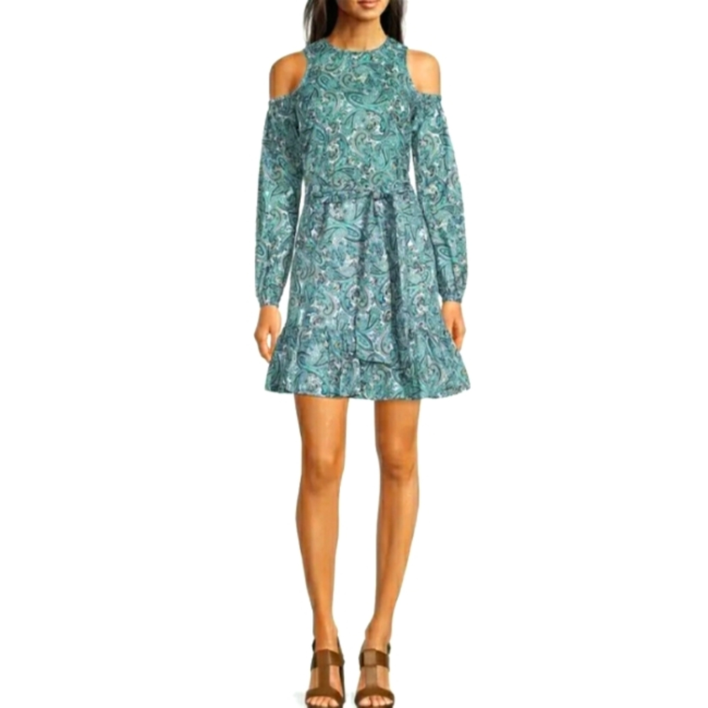 Michael Kors Dress - Pairsley Print Cold Shoulder - Size L - MSRP $165